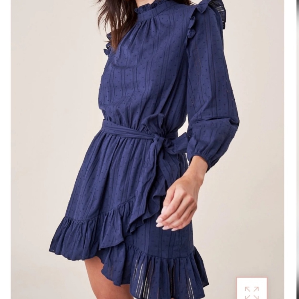 Le REVEUR- HIGH NECK RUFFLES FAUX WRAPPED  LONG SLEEVE DRESS